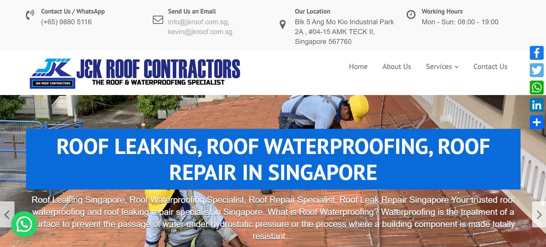 J & K Roof Contractors is 10 Best Waterproofing Contractors in Singapore, Waterproofing Company In Singapore With Prices, best Waterproofing Contractor Singapore, Waterproofing Contractor Singapore Specialist,  top and leading specialist waterproofing contractor in Singapore,