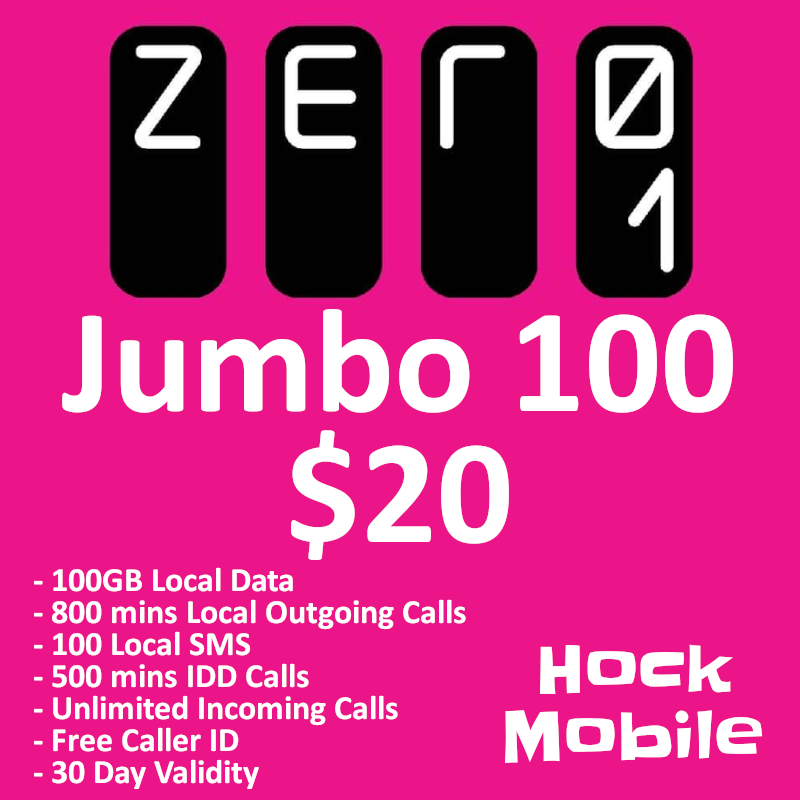 Renewable Mobile Top Up Plan Zero1 Jumbo 100 20 for 100GB Data